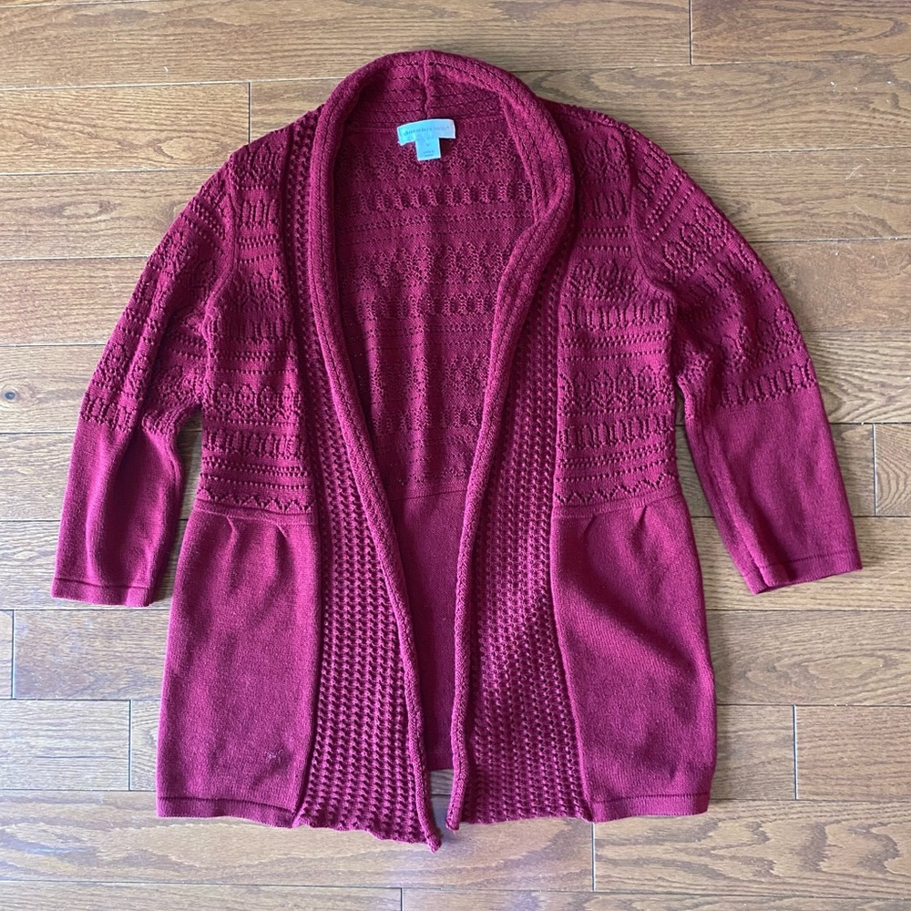 Women's Burgundy Open-Front Sweater